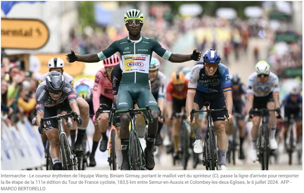 Tour de France: l'Érythréen Girmay rafle la huitième étape, déjà sa deuxième sur le Tour